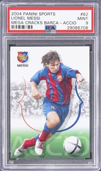 2004-05 Panini Sports Megacracks Barca Campio "Accio" #62 Lionel Messi Rookie Card - PSA MINT 9